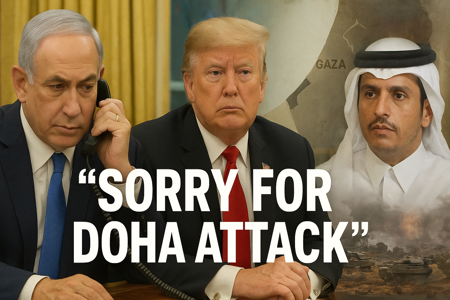 Netanyahu apologizing to Qatar PM over attack in Doha during U.S. visit with Trump at the White House.