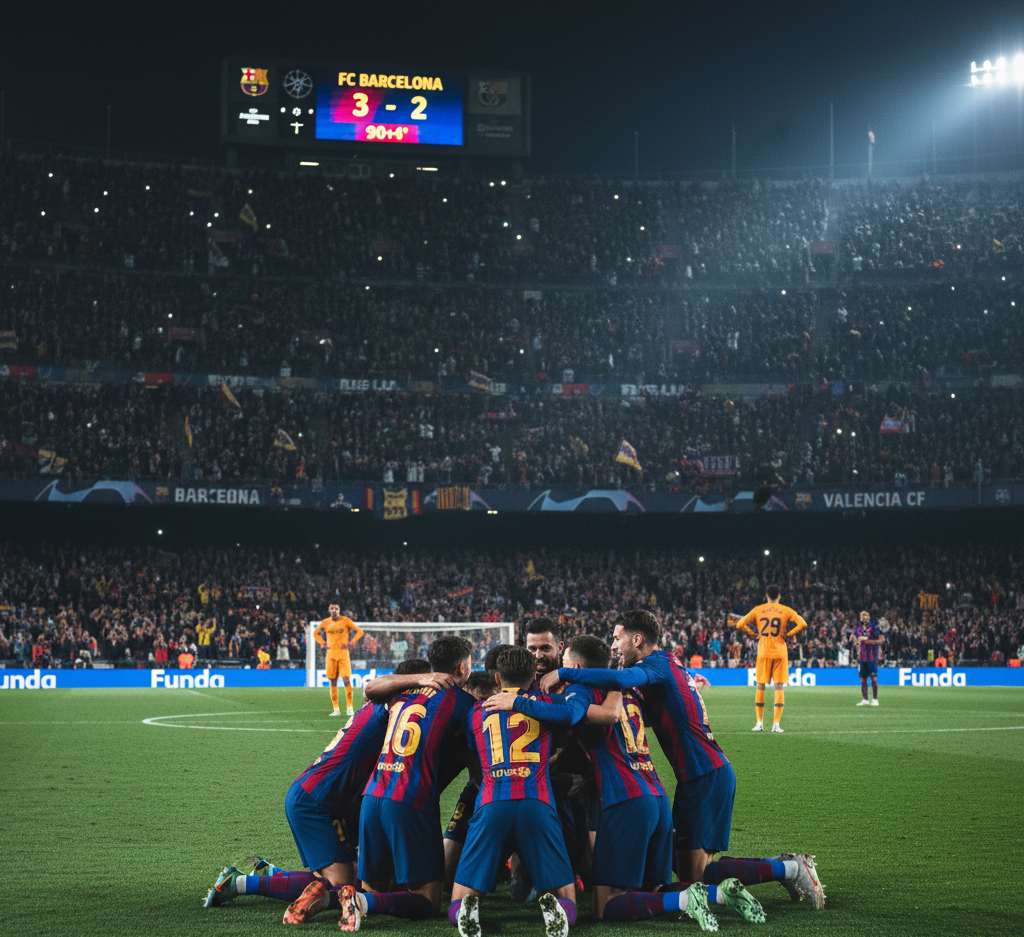 “FC Barcelona vs Valencia match at Camp Nou with Lewandowski, Raphinha, and Yamal scoring in 3-1 La Liga victory”
